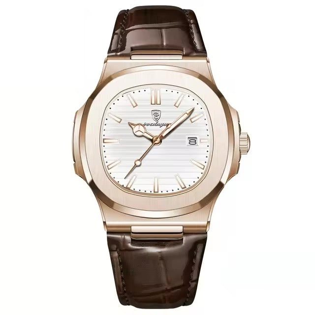Royale rosaguld 41 mm kvarts armbåndsur med læderrem