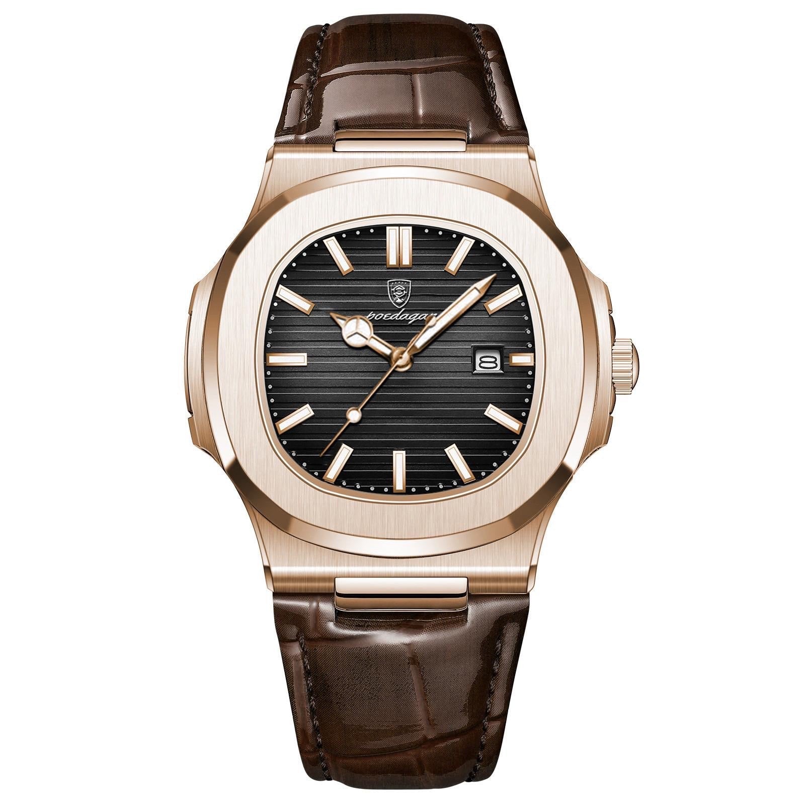 Royale rosaguld 41 mm kvarts armbåndsur med læderrem