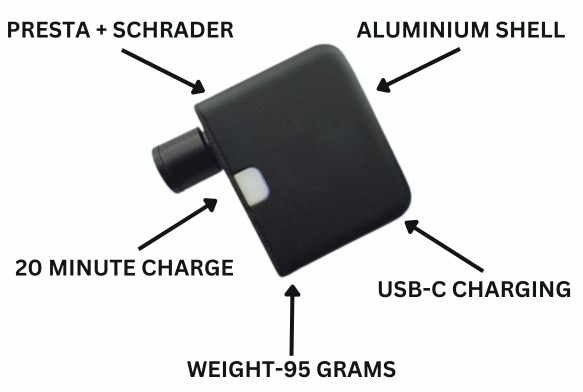 Ultra-kompakt mini elektrisk cykelpumpe med Type-C genopladeligt batteri – passer til Schrader- og Presta-ventiler