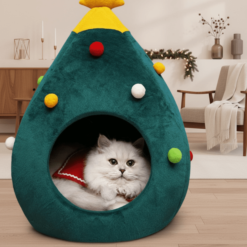 Cuccia per Gatti Albero di Natale WhiskerHaven Accogliente Calda Rifugio Invernale
