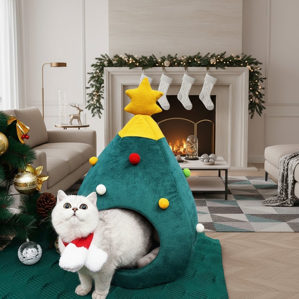 Cuccia per Gatti Albero di Natale WhiskerHaven Accogliente Calda Rifugio Invernale