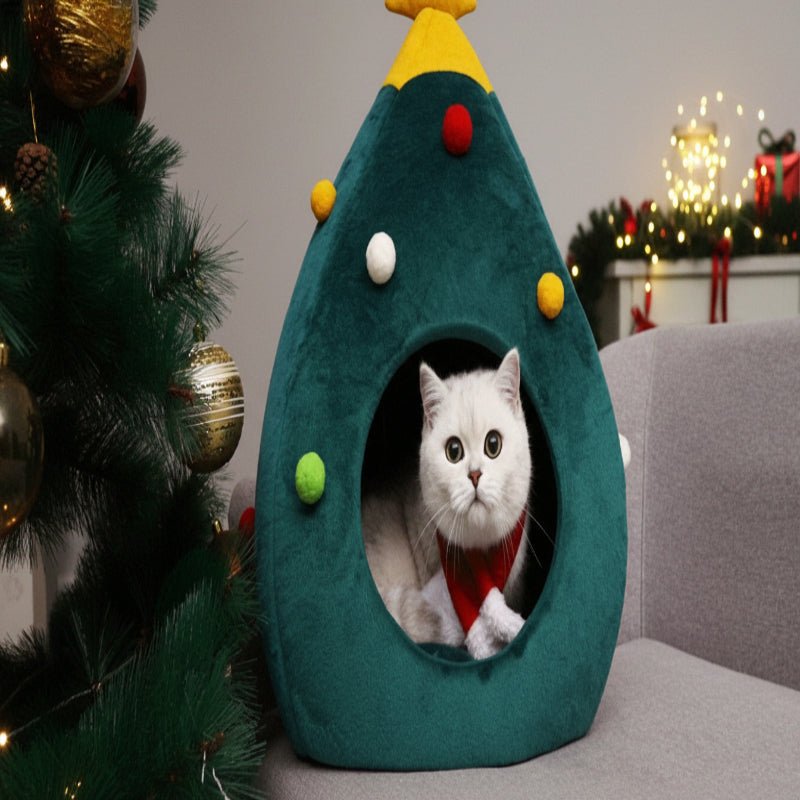 Cuccia per Gatti Albero di Natale WhiskerHaven Accogliente Calda Rifugio Invernale