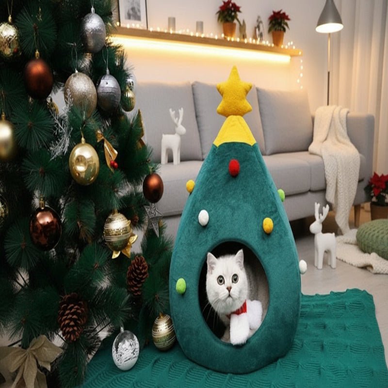 Cuccia per Gatti Albero di Natale WhiskerHaven Accogliente Calda Rifugio Invernale