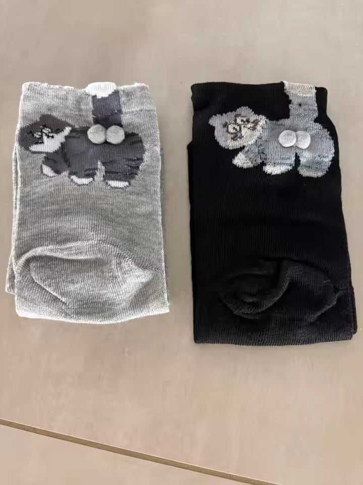Meias de Cano Médio com Tema de Gato WhiskerWink Unissexo Conforto para Todo o Dia Macias e Respiráveis