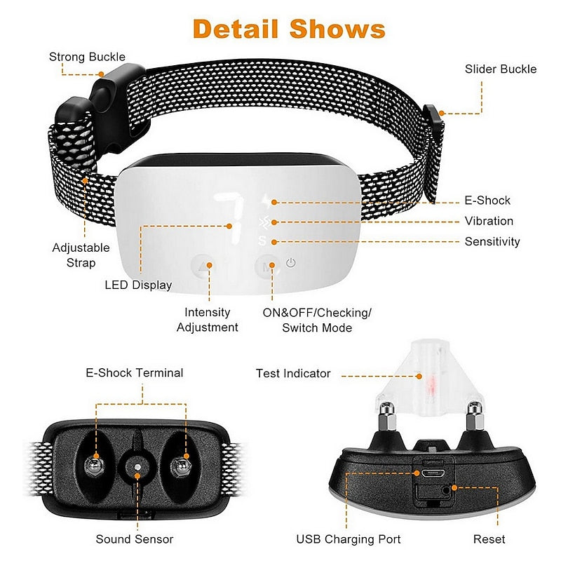 KiroPet Rechargeable Waterproof Touchscreen Bark Control Dog Collar | Orntli