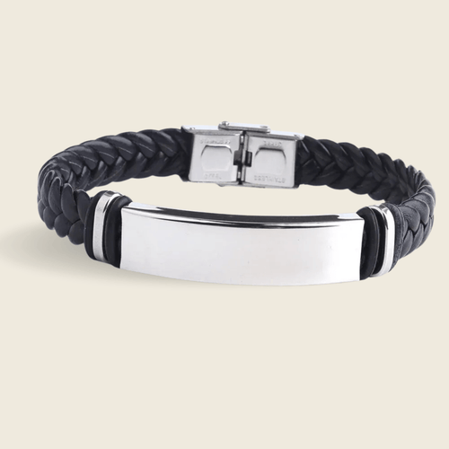 Bracelet d'identification en cuir Aurea et acier inoxydable, cadeau gravé pour homme