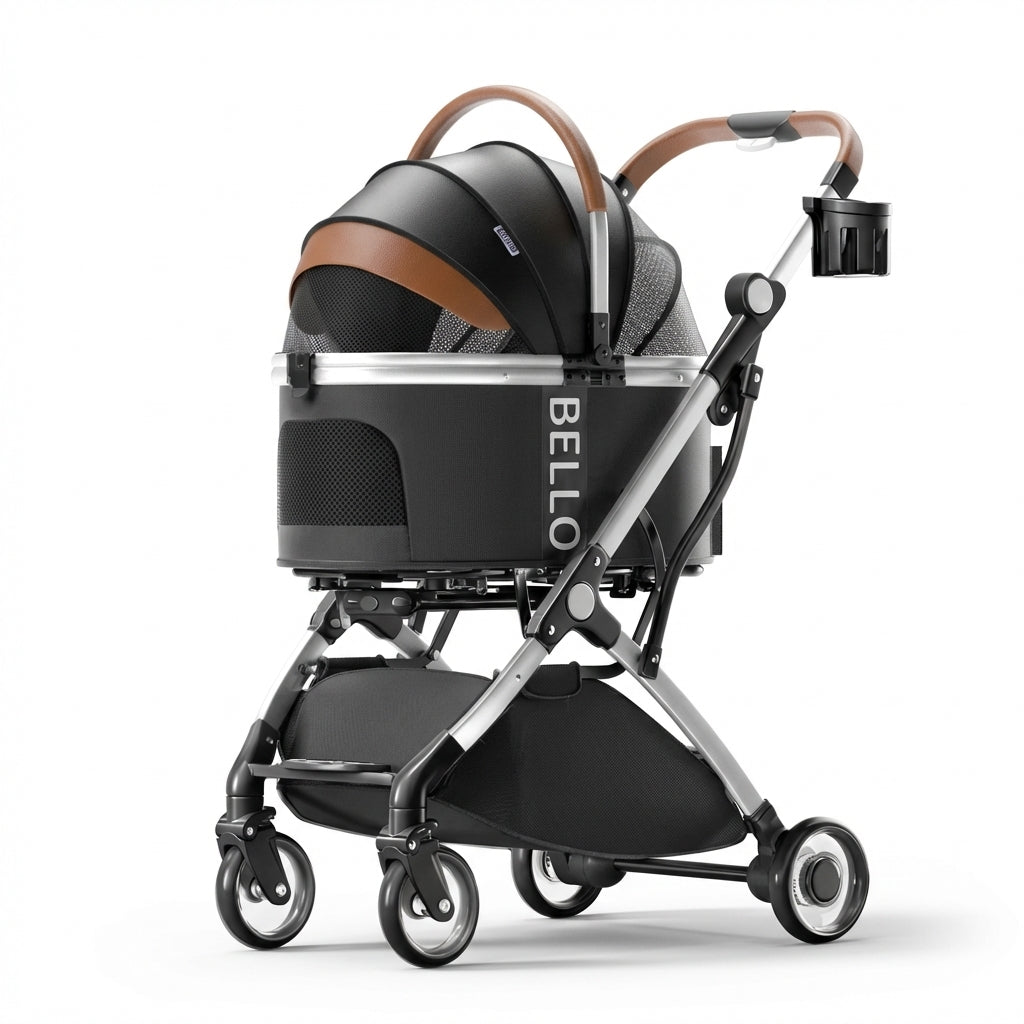Haubenloser Haustier-Kinderwagen mit abnehmbarem Träger und wasserdicht bis 15 kg