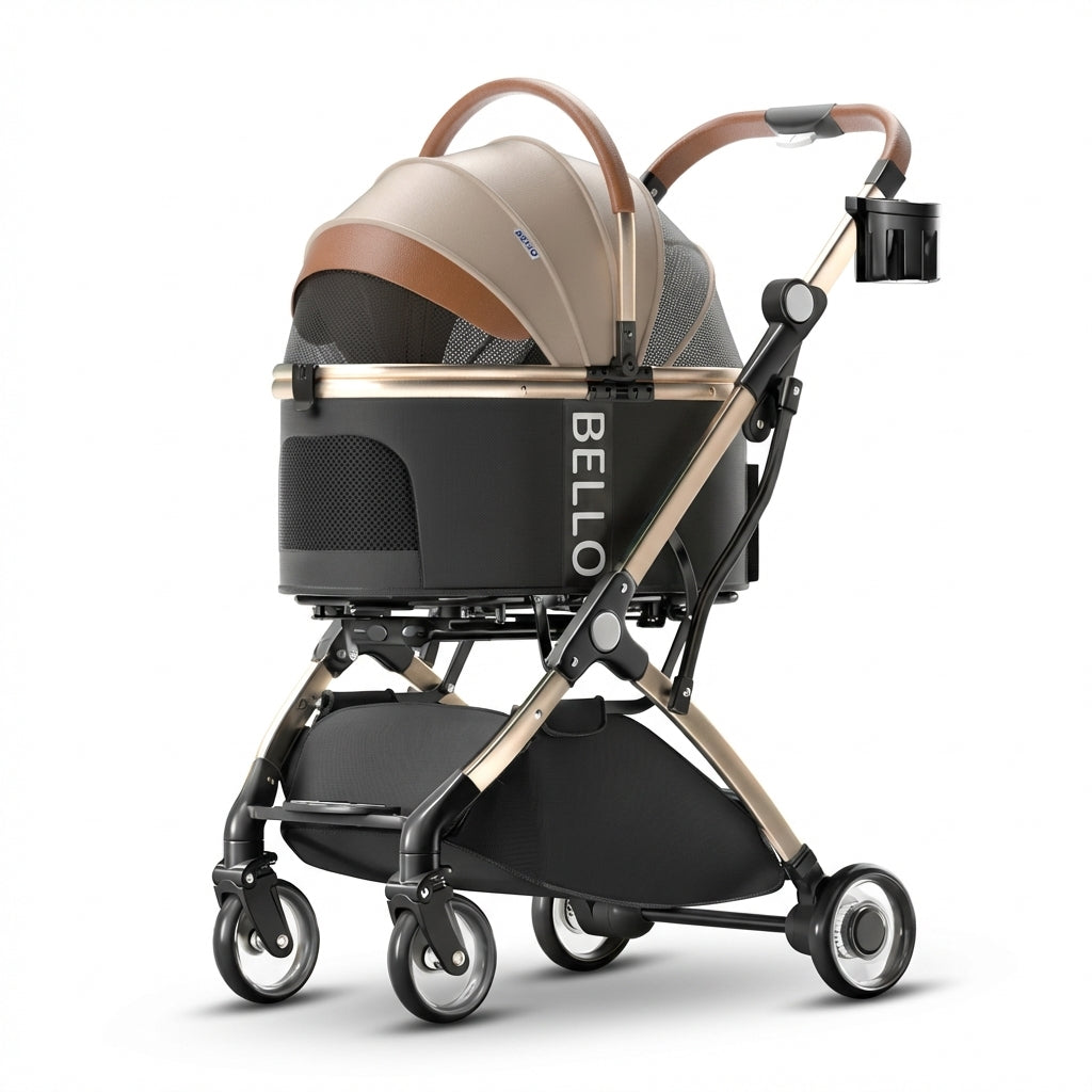 Haubenloser Haustier-Kinderwagen mit abnehmbarem Träger und wasserdicht bis 15 kg