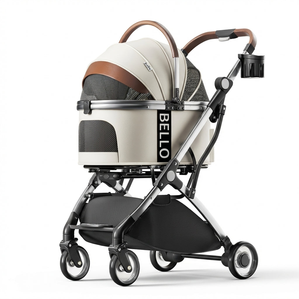 Haubenloser Haustier-Kinderwagen mit abnehmbarem Träger und wasserdicht bis 15 kg