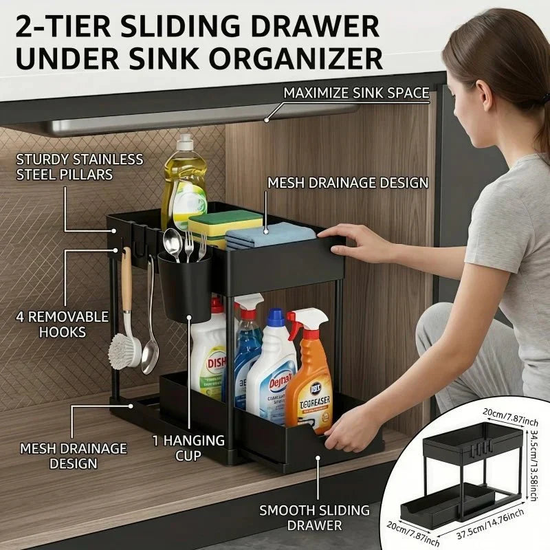 SORTLIVA Under-Sink Shelf Including Hanging Cup For Better Organization