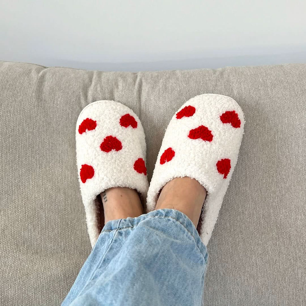 LunaNest Plush Slippers for Women With Warmth and Heart Motif for Home