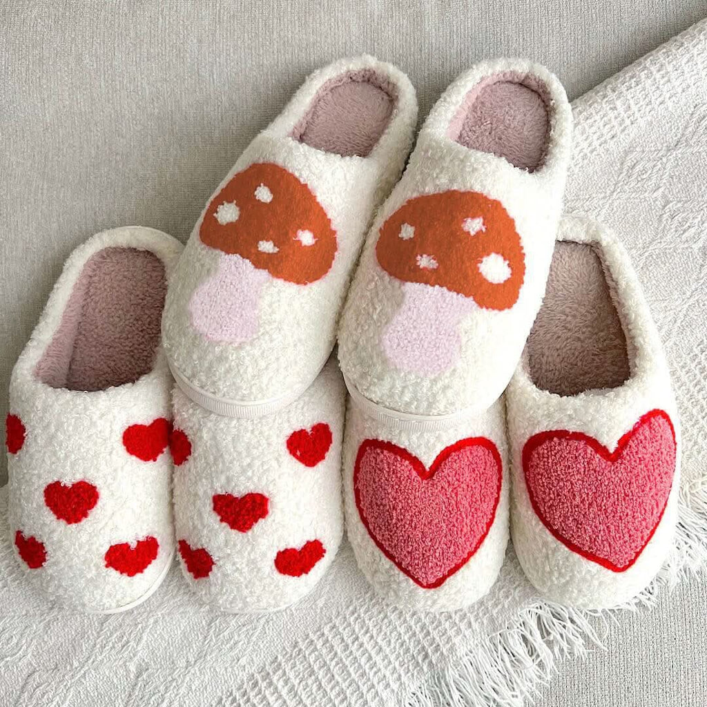 LunaNest Plush Slippers for Women With Warmth and Heart Motif for Home