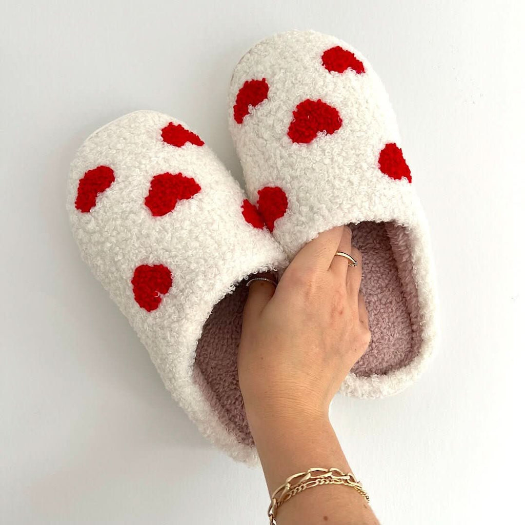 LunaNest Plush Slippers for Women With Warmth and Heart Motif for Home