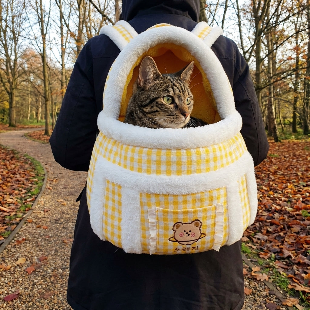 Borsa Trasportino con Apertura a Cupola per Gatti con Fodera in Pile Morbido, Taglie M e L