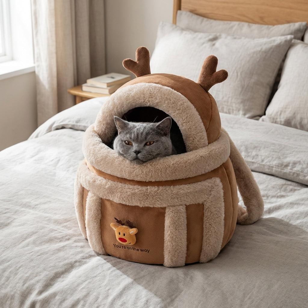 Borsa Trasportino con Apertura a Cupola per Gatti con Fodera in Pile Morbido, Taglie M e L