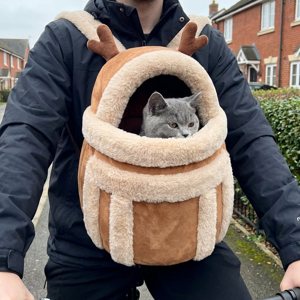Borsa Trasportino con Apertura a Cupola per Gatti con Fodera in Pile Morbido, Taglie M e L