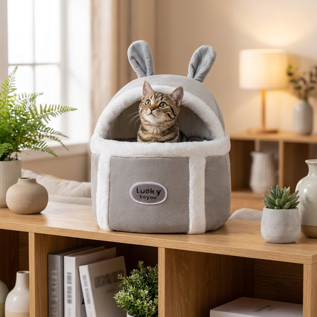 Borsa Trasportino con Apertura a Cupola per Gatti con Fodera in Pile Morbido, Taglie M e L