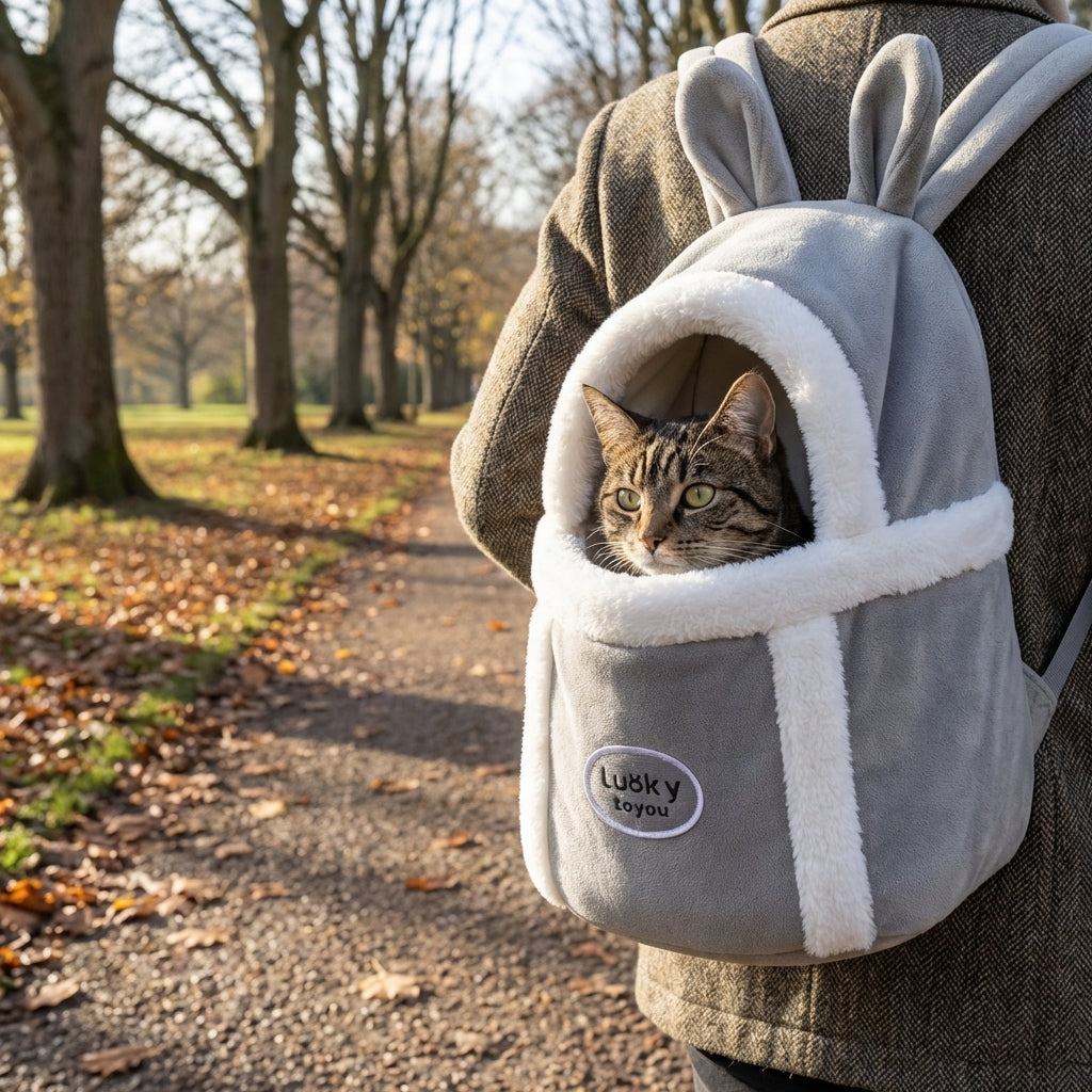 Borsa Trasportino con Apertura a Cupola per Gatti con Fodera in Pile Morbido, Taglie M e L