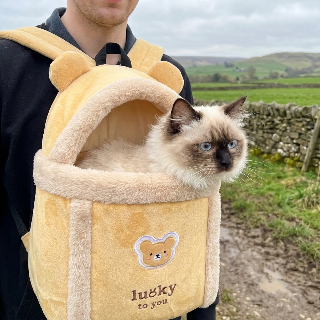Borsa Trasportino con Apertura a Cupola per Gatti con Fodera in Pile Morbido, Taglie M e L