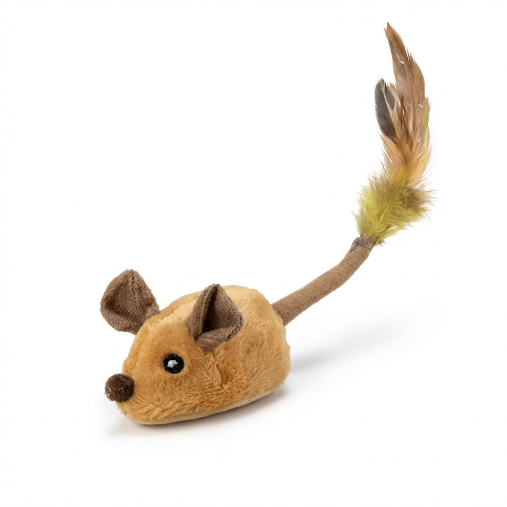 Battery-Operated Plush Mouse With Feather Tail Grey And Orange