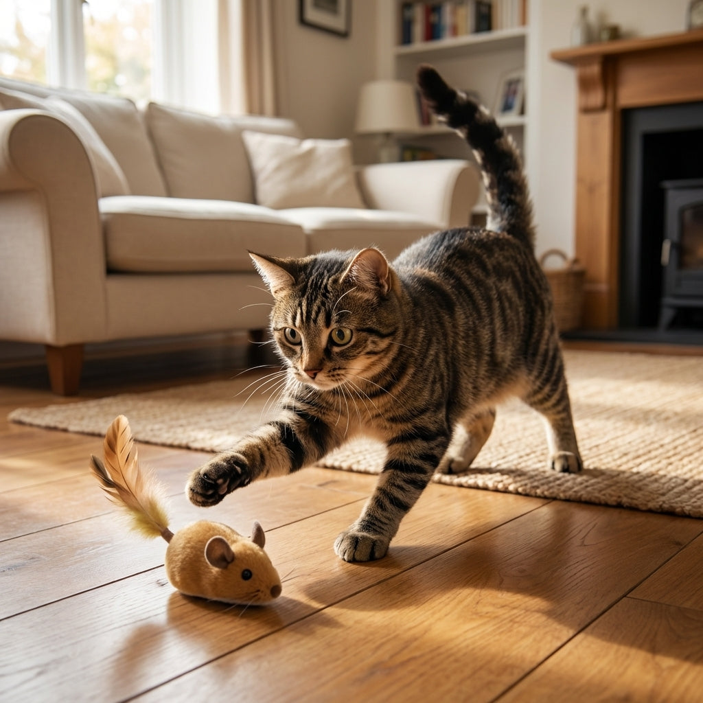 Battery-Operated Plush Mouse With Feather Tail Grey And Orange