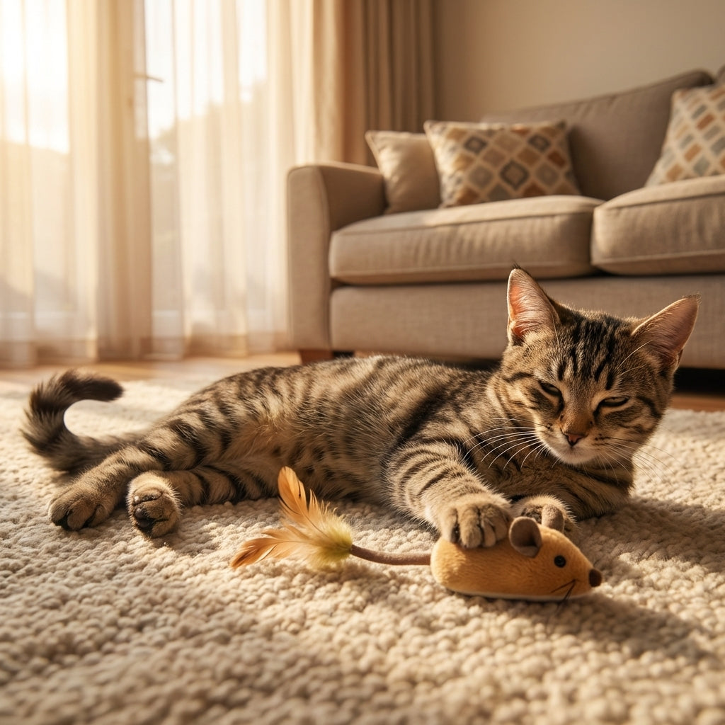 Battery-Operated Plush Mouse With Feather Tail Grey And Orange