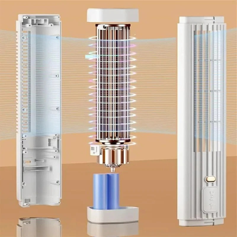 Ventilador de torre sin aspas y sin cable con batería recargable alimentada por USB para enfriar en casa y oficina