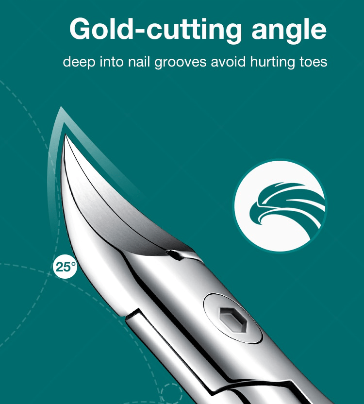 Senior tåneglklipper, ergonomisk rustfritt stål, 25-graders blad for tykke negler