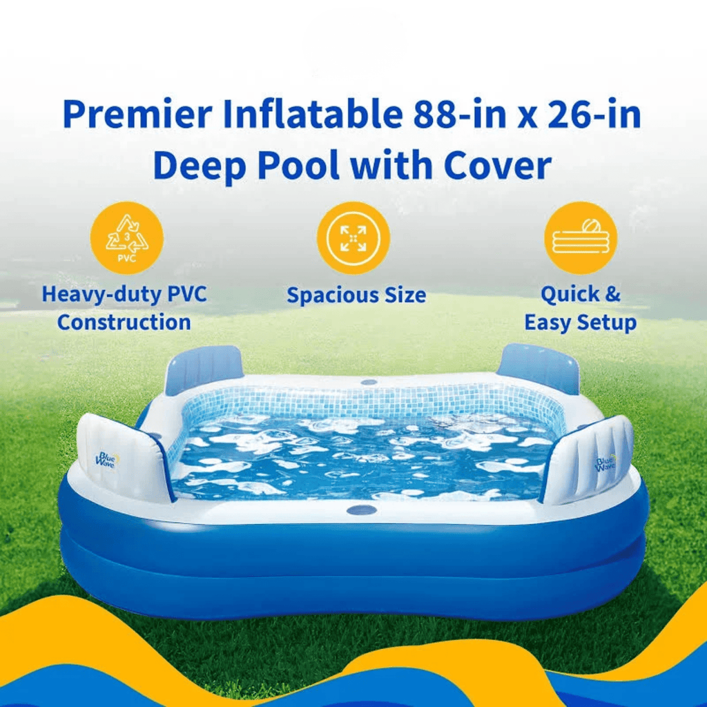 Compagnien Family Sized Inflatable Pool With Cushioned Seats And Cover