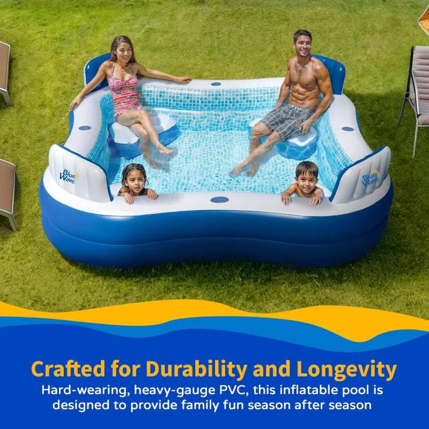 Compagnien Family Sized Inflatable Pool With Cushioned Seats And Cover