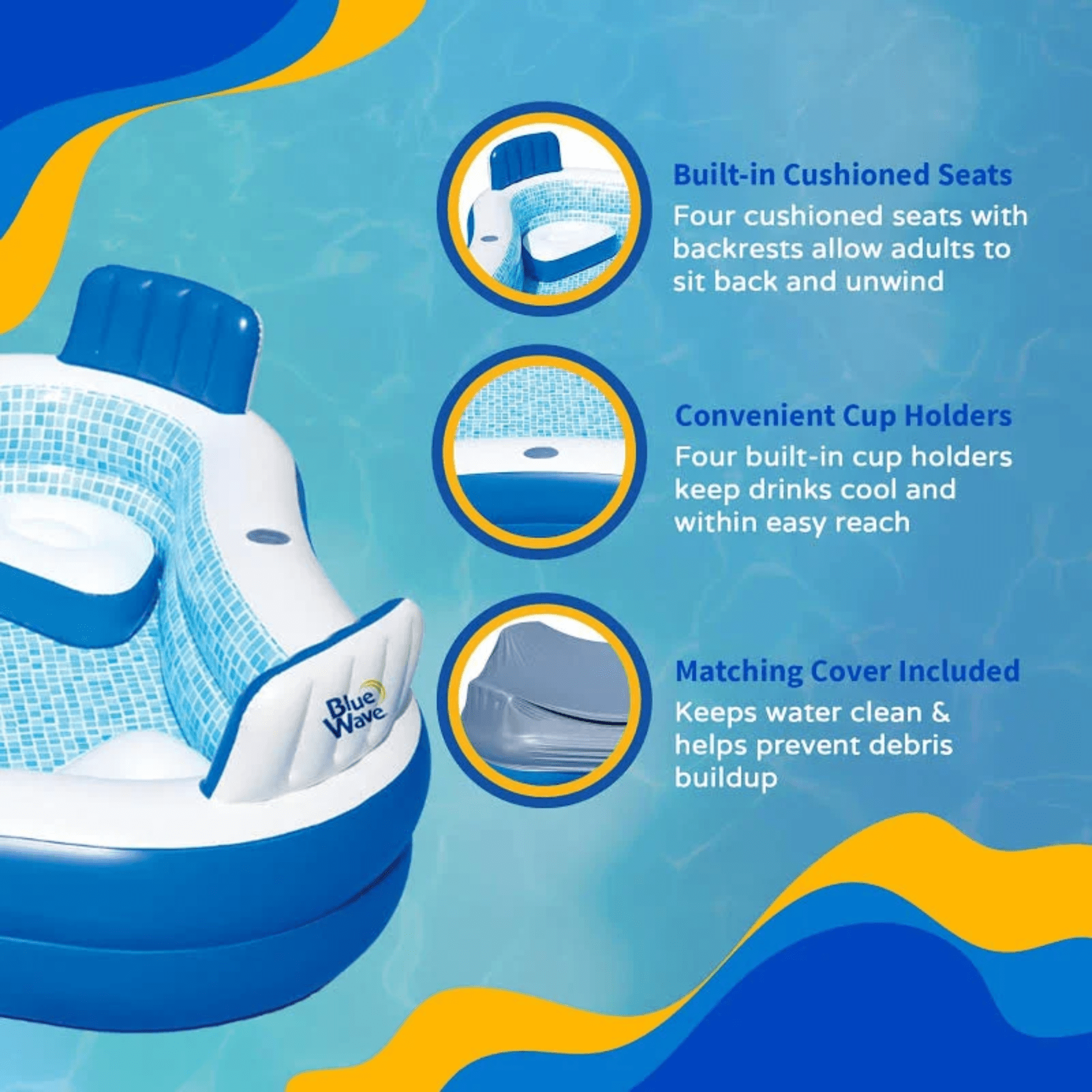 Compagnien Family Sized Inflatable Pool With Cushioned Seats And Cover