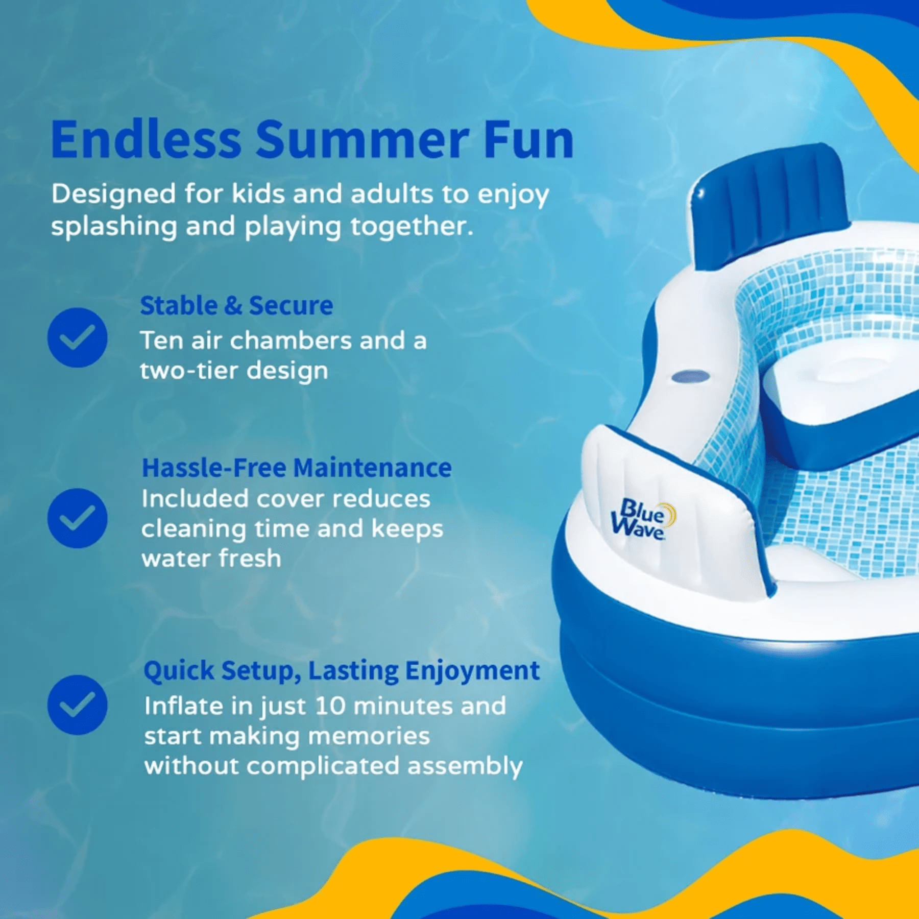 Compagnien Family Sized Inflatable Pool With Cushioned Seats And Cover