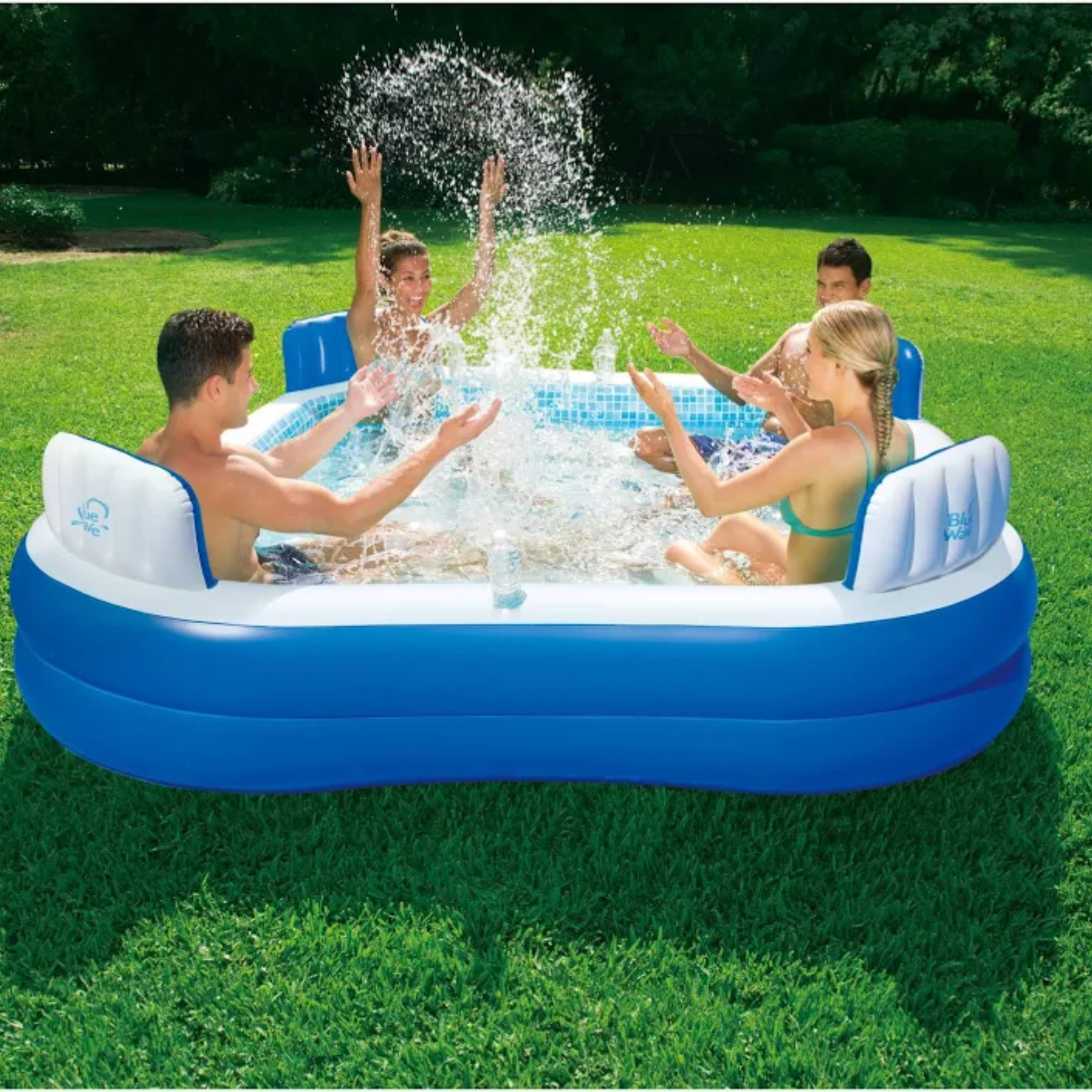 Compagnien Family Sized Inflatable Pool With Cushioned Seats And Cover
