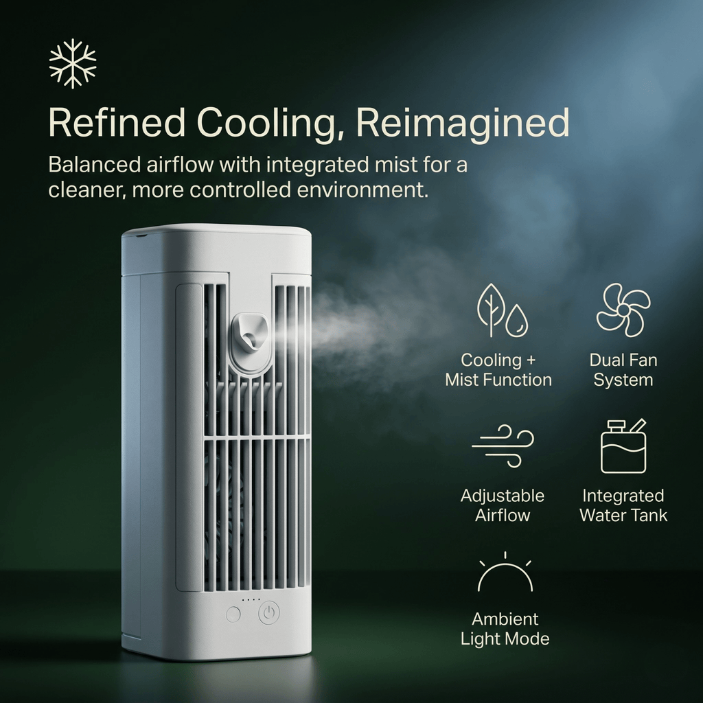 Přenosný stolní ventilátor Tenax s mlžením pro osobní ochlazení u stolu