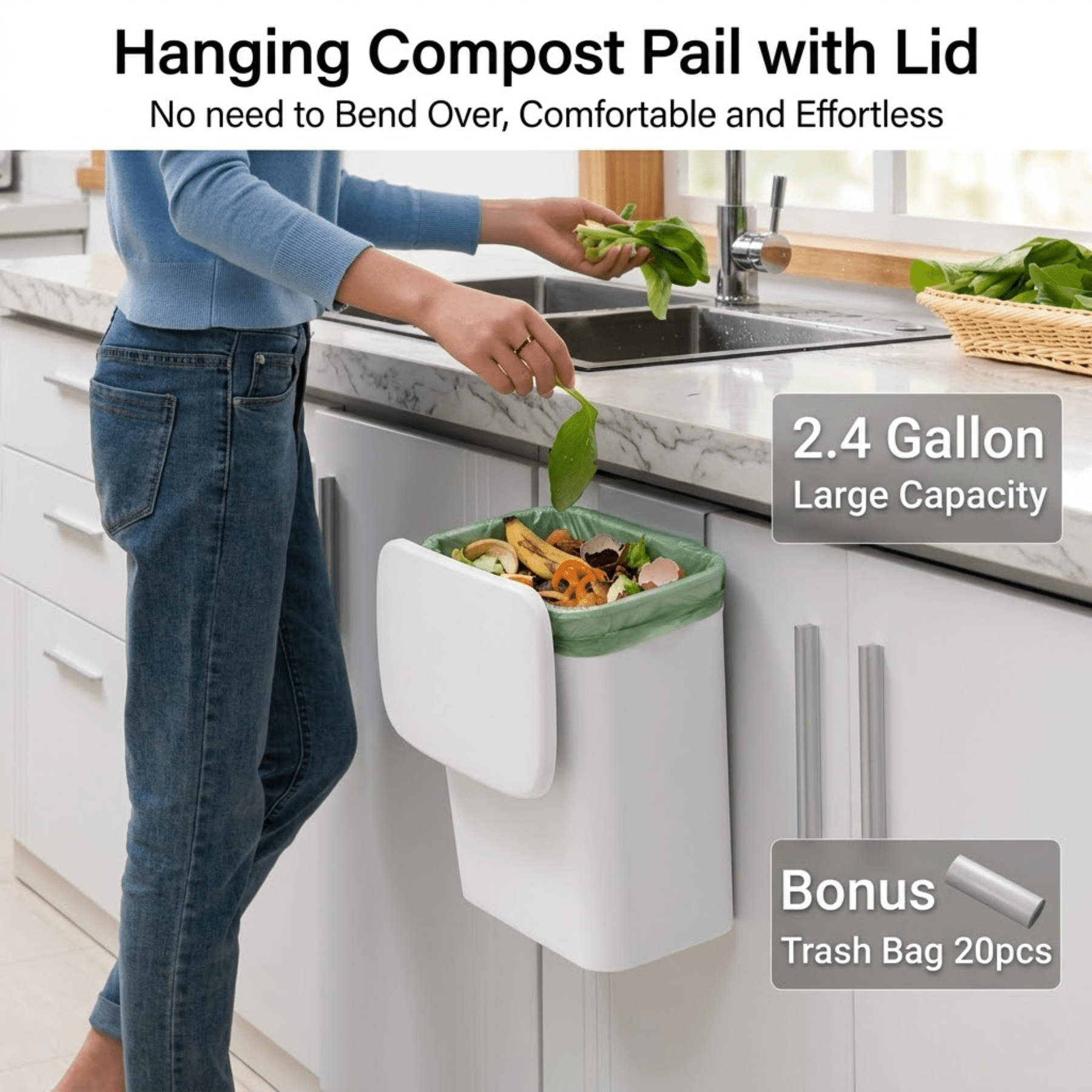 Mountable Kitchen Bin For Indoor Food Scraps And Waste