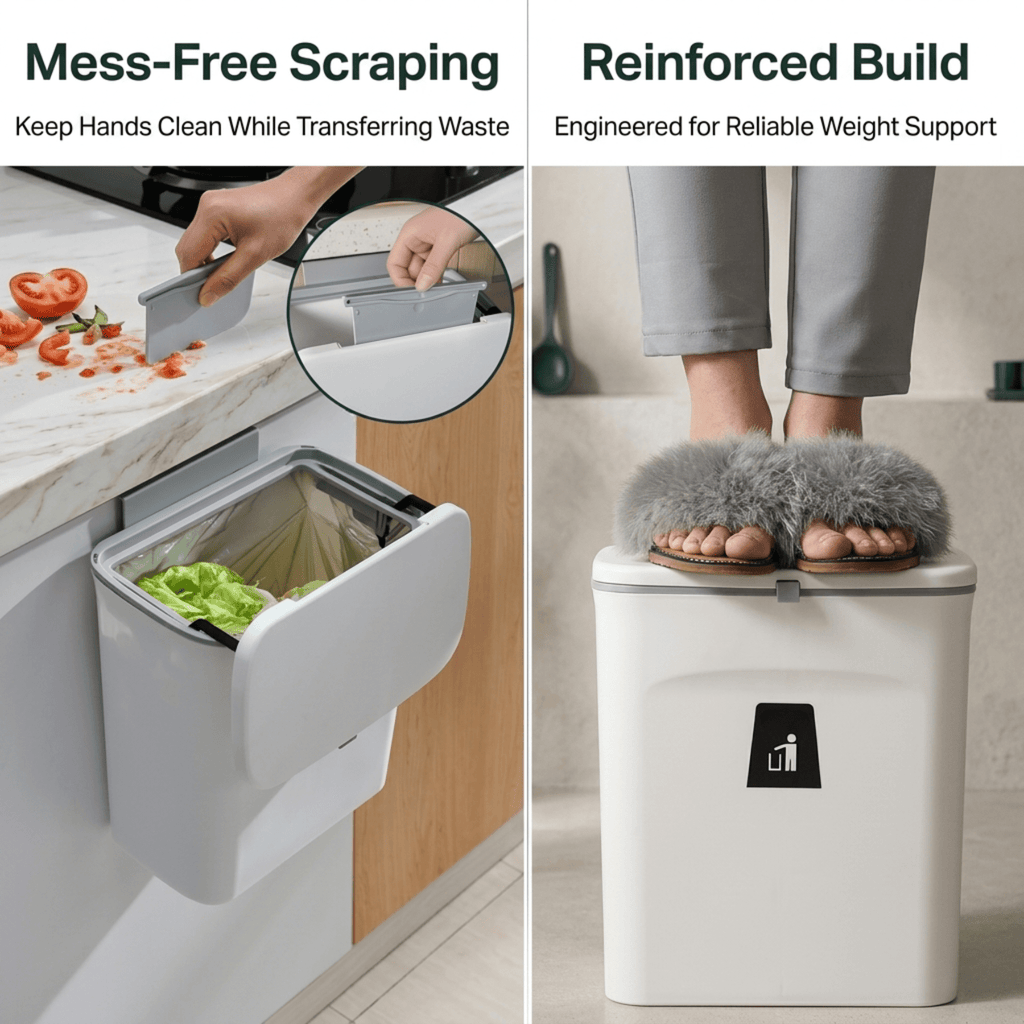 Mountable Kitchen Bin For Indoor Food Scraps And Waste