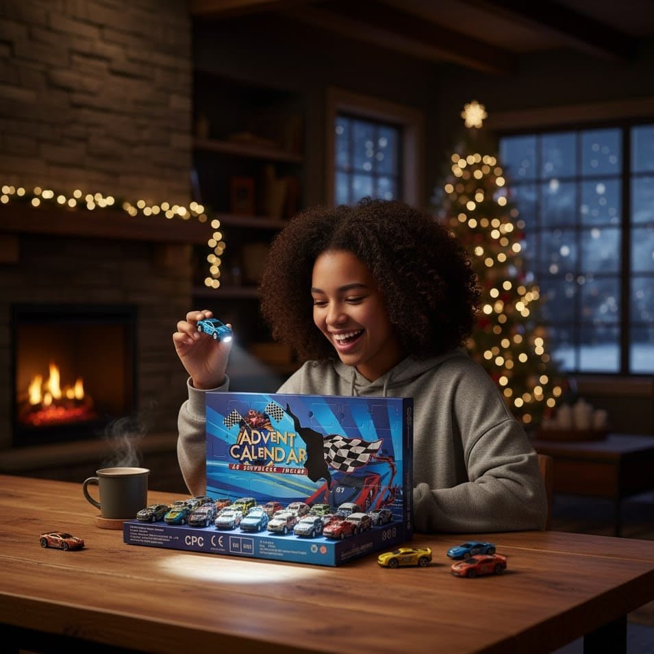 VelocityPlay Countdown Adventskalender mit 24 Mini-Rennwagen für Kinder