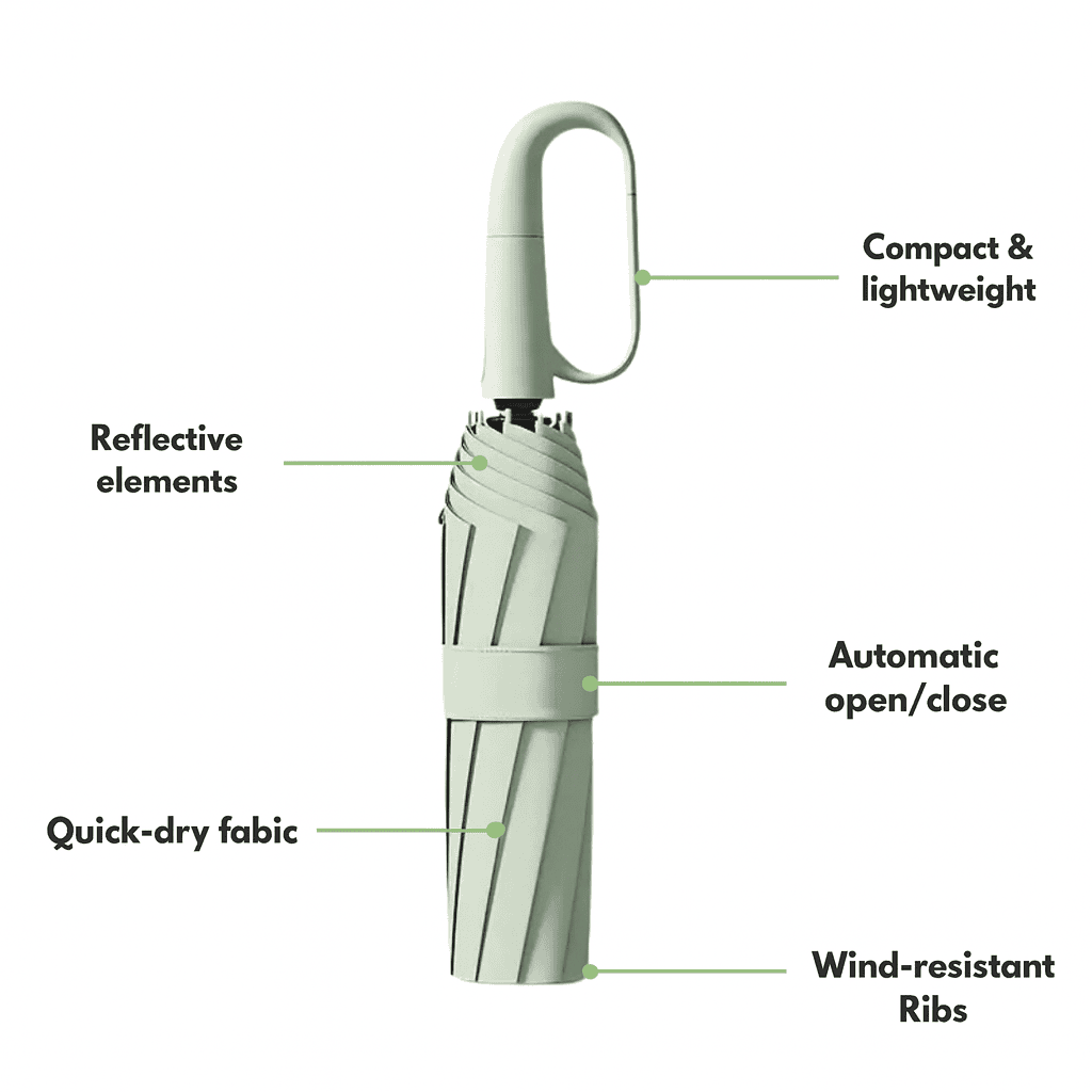 City Shield Automatic Compact Umbrella With Windproof Frame For City Dwellers