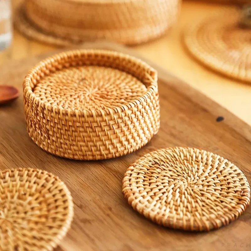 AzureLeaf Rattan Underlag Sett 6 Deler Skli-frie Drikkebrikker for Stilfulle Bord