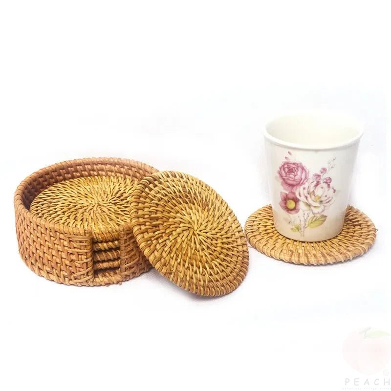AzureLeaf Rattan Underlag Sett 6 Deler Skli-frie Drikkebrikker for Stilfulle Bord