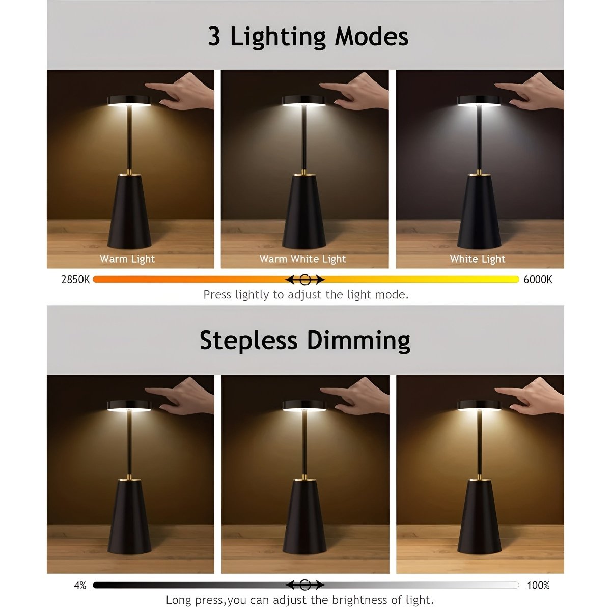 LumaNest trådløs bordlampe med varme og kalde lysmoduser for koselige stuer