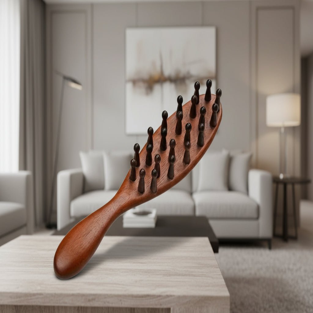 Pente de Massagem Tranquil Root em Pau-Rosa para Estimulação do Couro Cabeludo e Relaxamento