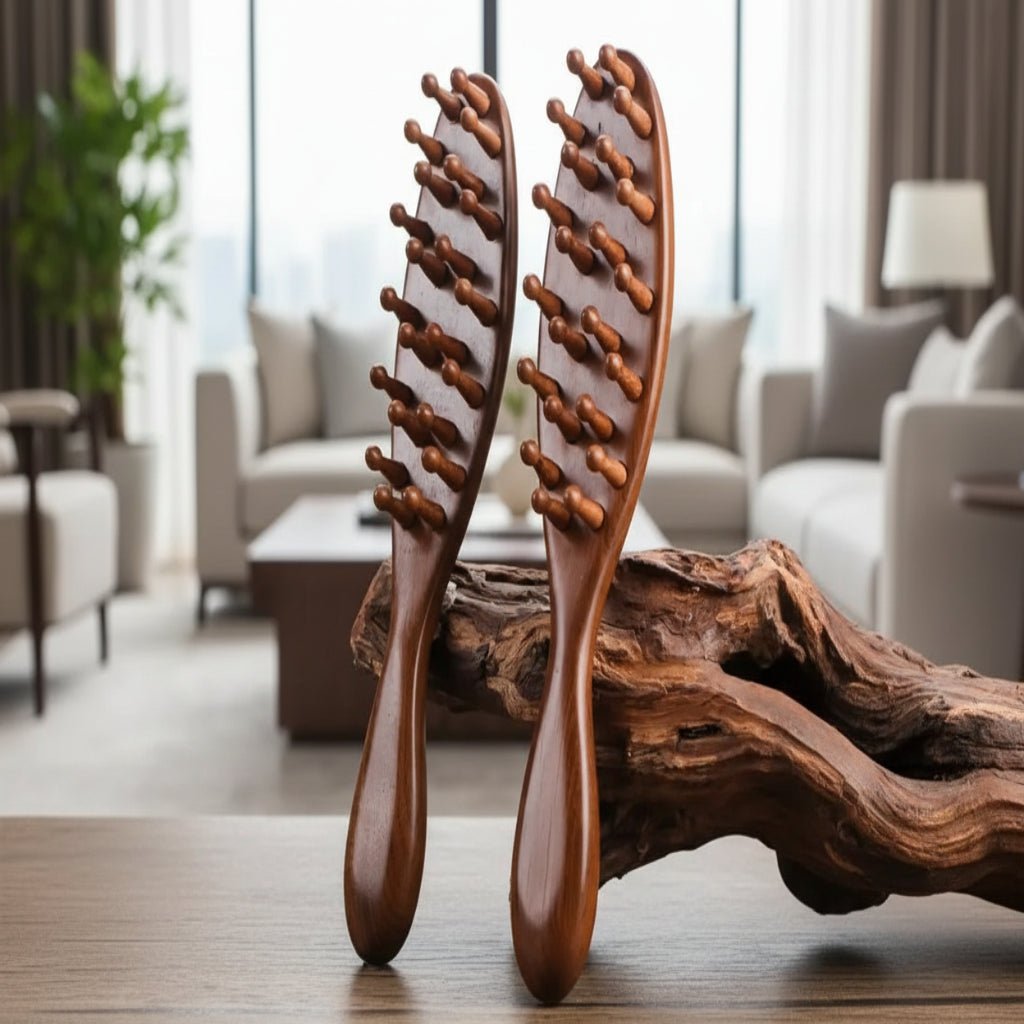 Pente de Massagem Tranquil Root em Pau-Rosa para Estimulação do Couro Cabeludo e Relaxamento
