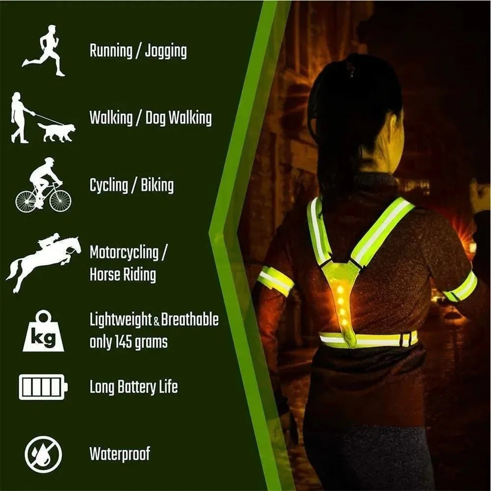 LumaStride LED Løbevest med Justerbar Pasform og 360 Graders Synlighed