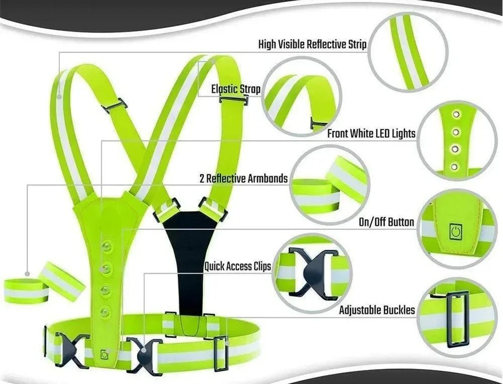 LumaStride LED Løbevest med Justerbar Pasform og 360 Graders Synlighed
