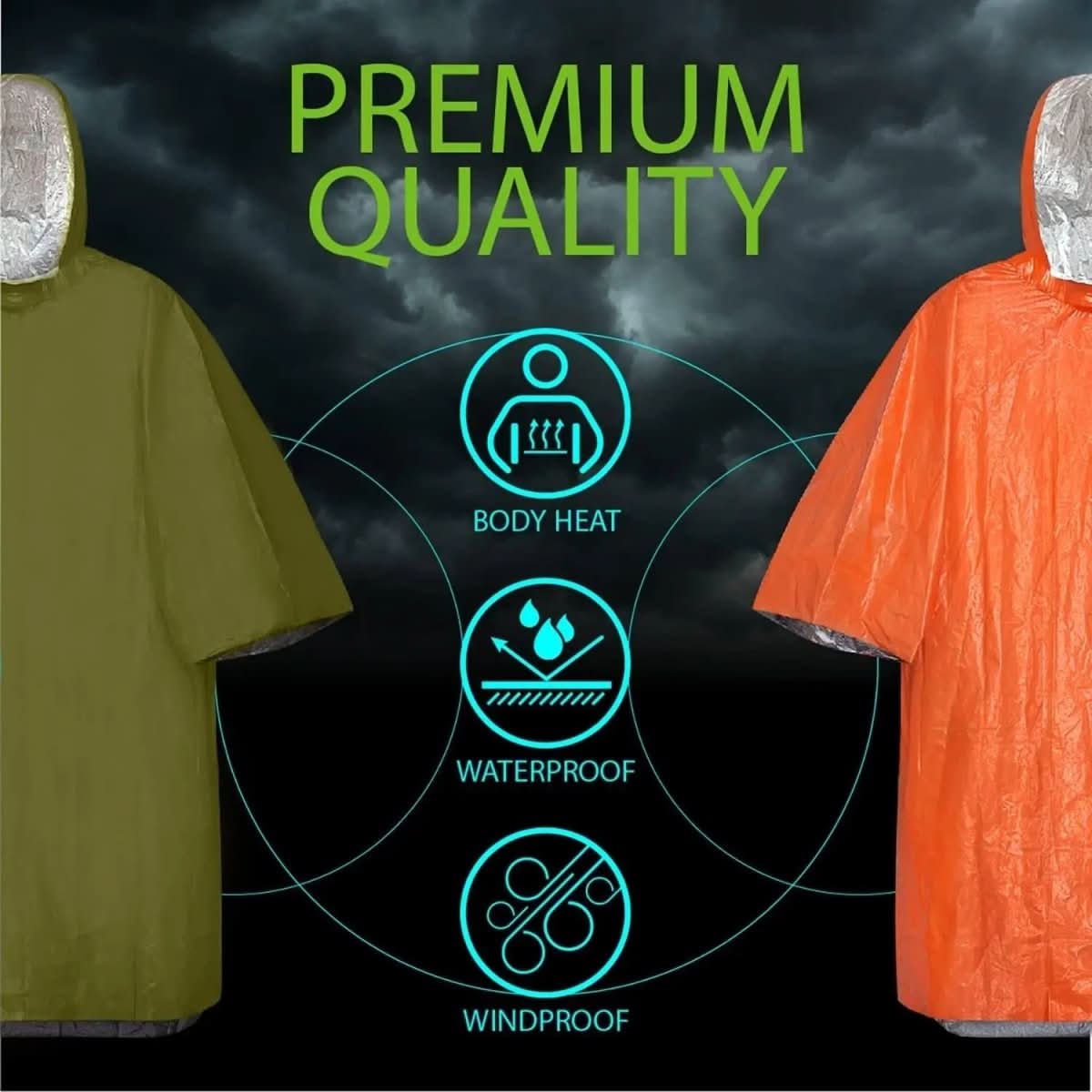 StormLine Reusable Hooded Poncho For Outdoor Enthusiasts Emergency Rain Gear
