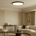 Wood Finish Trim Flush Mount Light, 12-Inch Diameter Round Ceiling Fixture