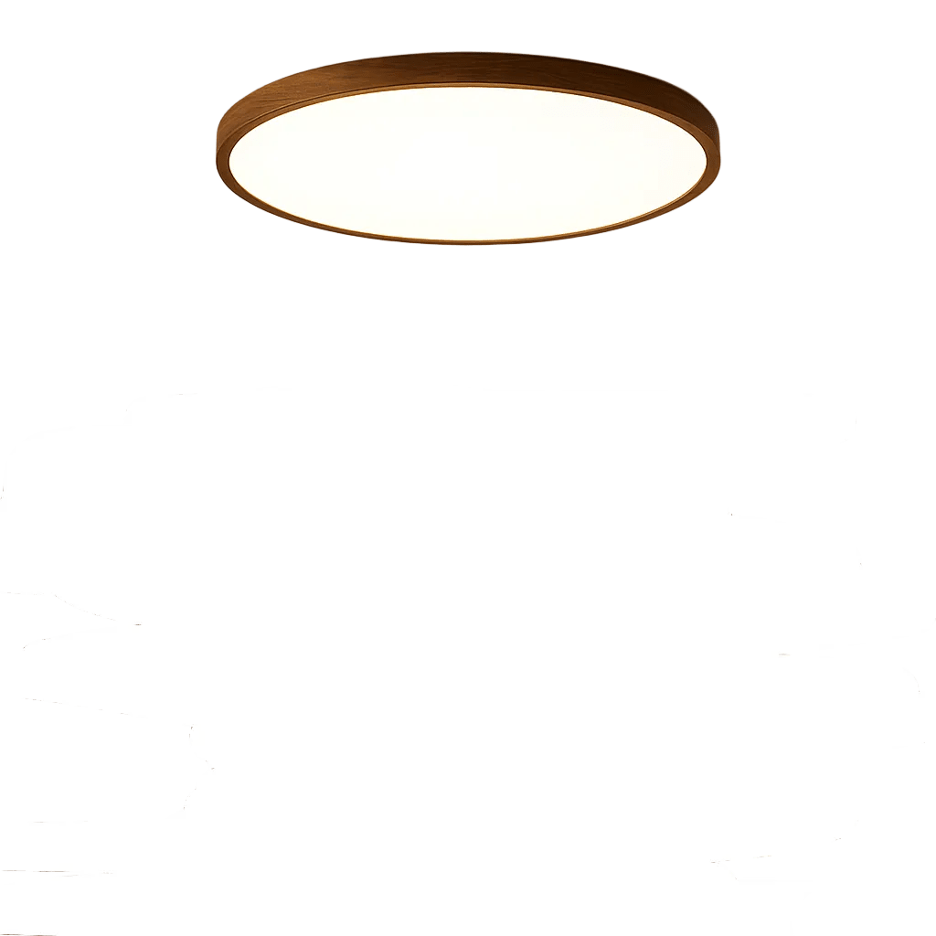 Wood Finish Trim Flush Mount Light, 12-Inch Diameter Round Ceiling Fixture