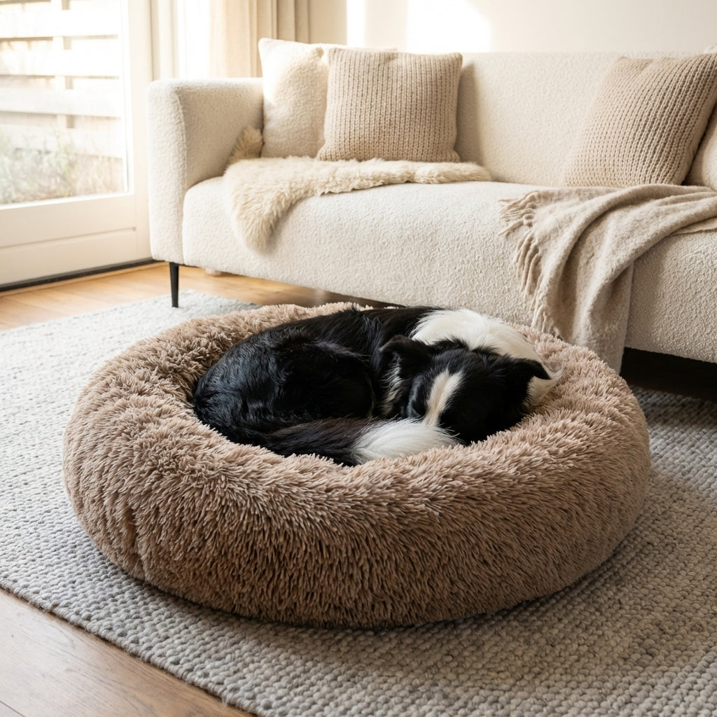 Faux Fur Round Dog Bed With Raised Edges And Removable Cover XS To 4XL