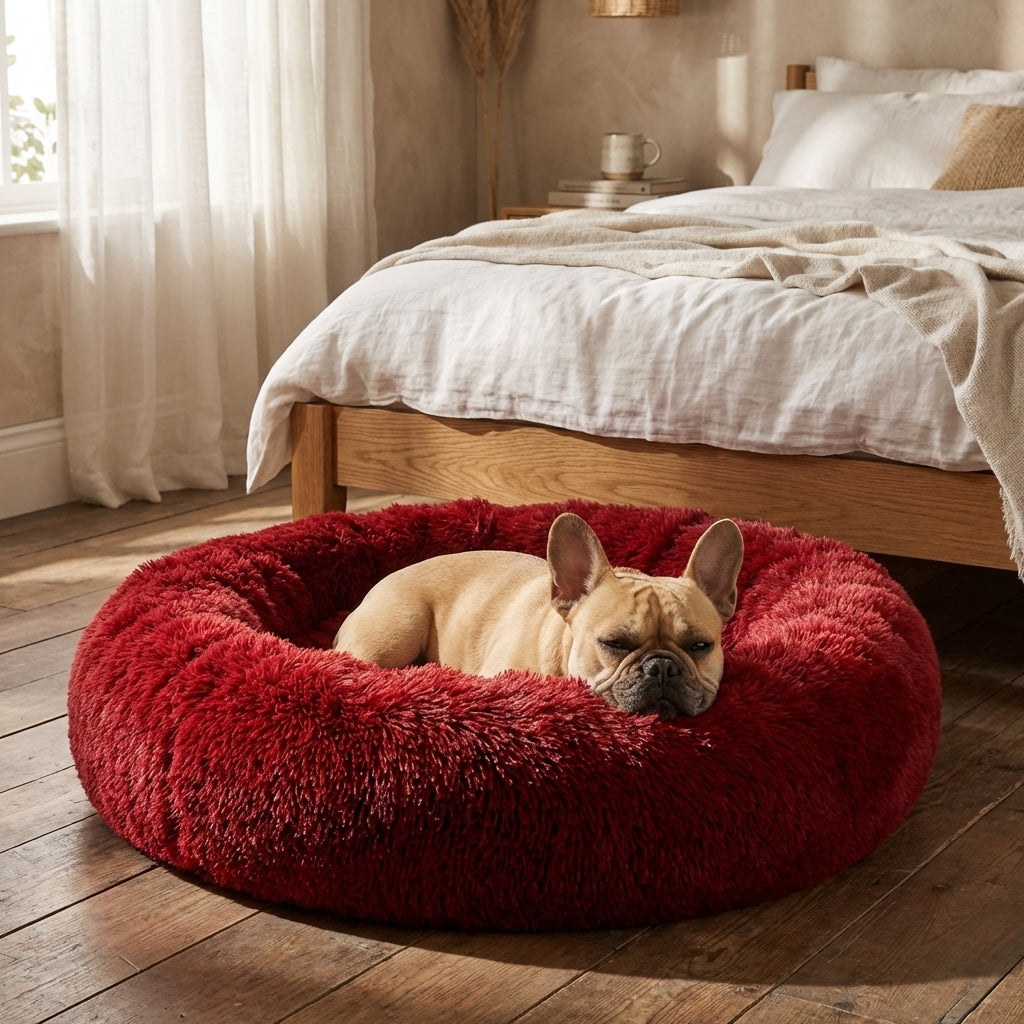Faux Fur Round Dog Bed With Raised Edges And Removable Cover XS To 4XL
